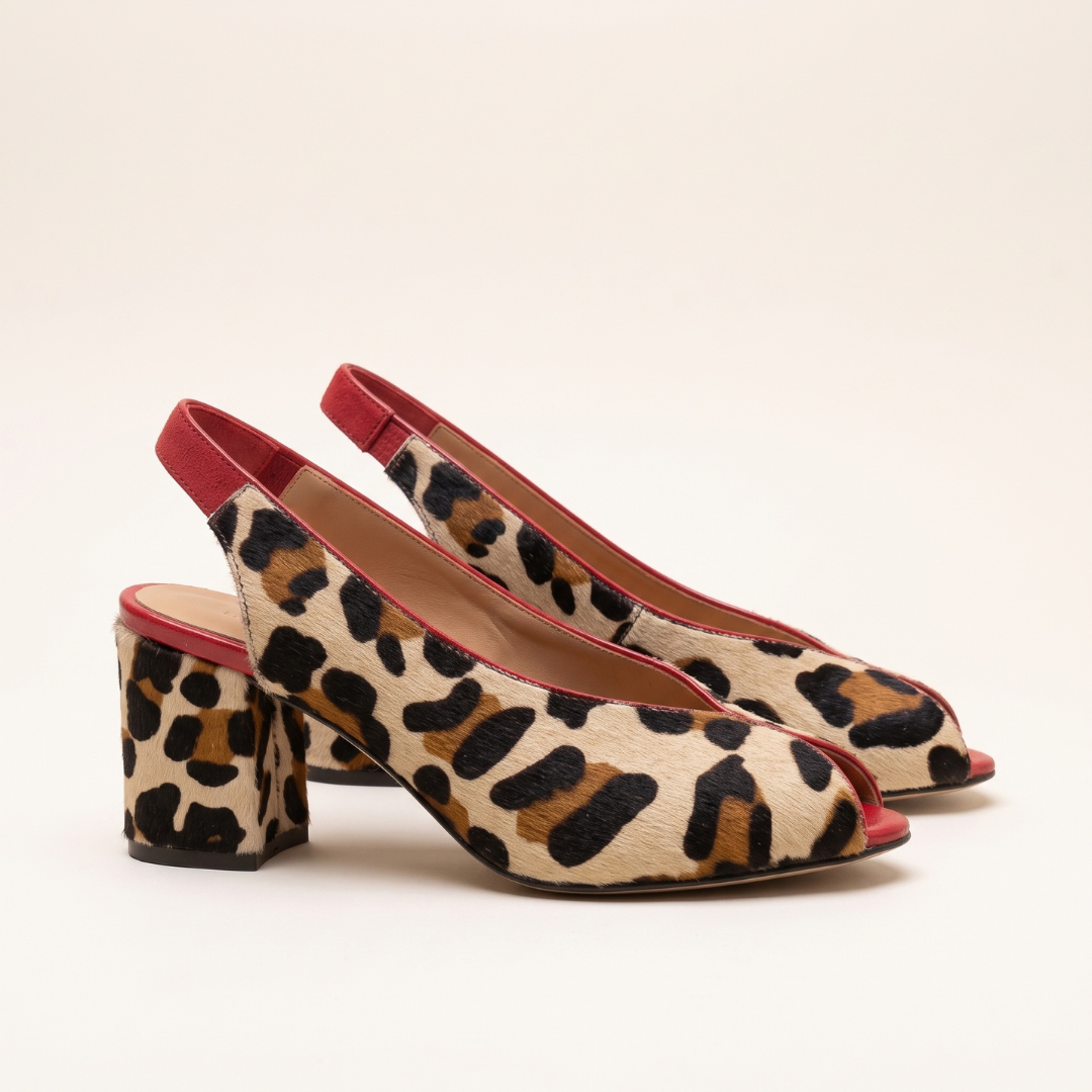 Grace | Leopard Print Heeled Slingbacks with Pointed Toe