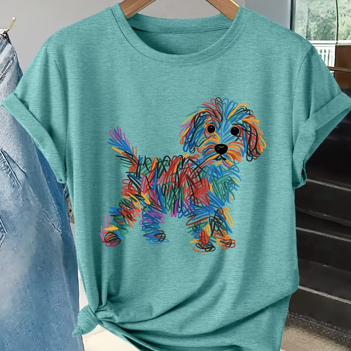 Bella | Colourful Dog Print Tee