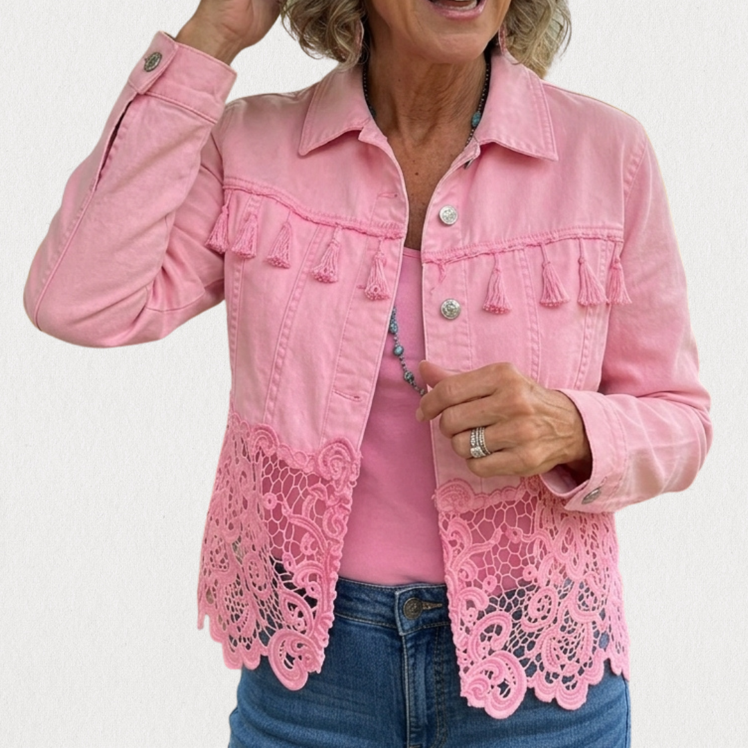 Jaimy -Cropped Jacket with Fringe and Lace Hem