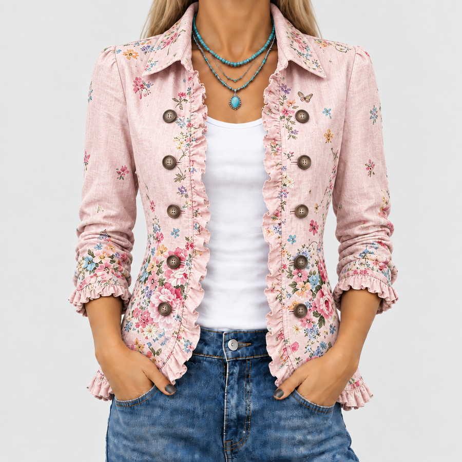 Bettany™ - Floral Ruffle Button-Up Jacket