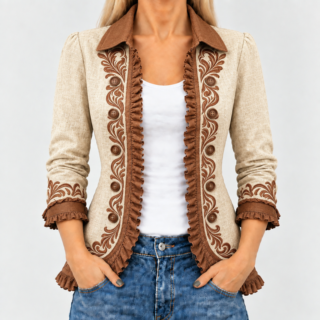 Dawncroft™ - Retro Bohemian Floral Ruffle Jacket
