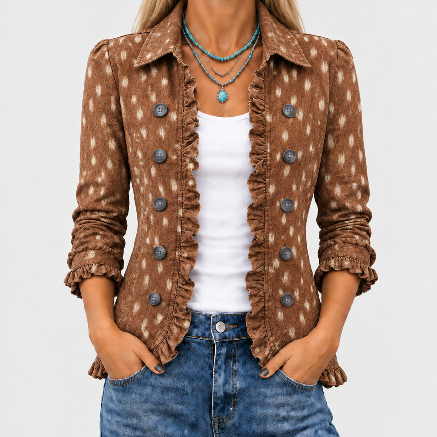 Nolinda™ - Boho Chic Ruffled Jacket with Animal Print