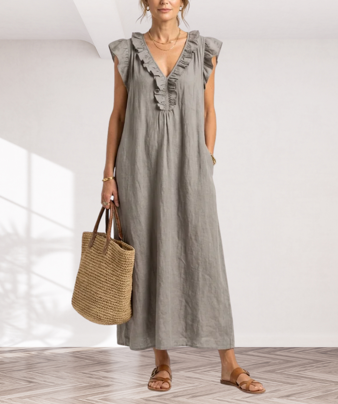 Josette | Ruffle V-Neck Maxi Dress