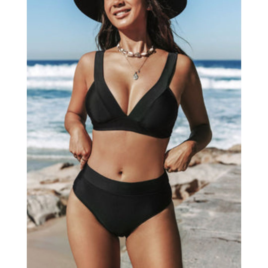 Hilde - Plain High-Waisted Swimsuit