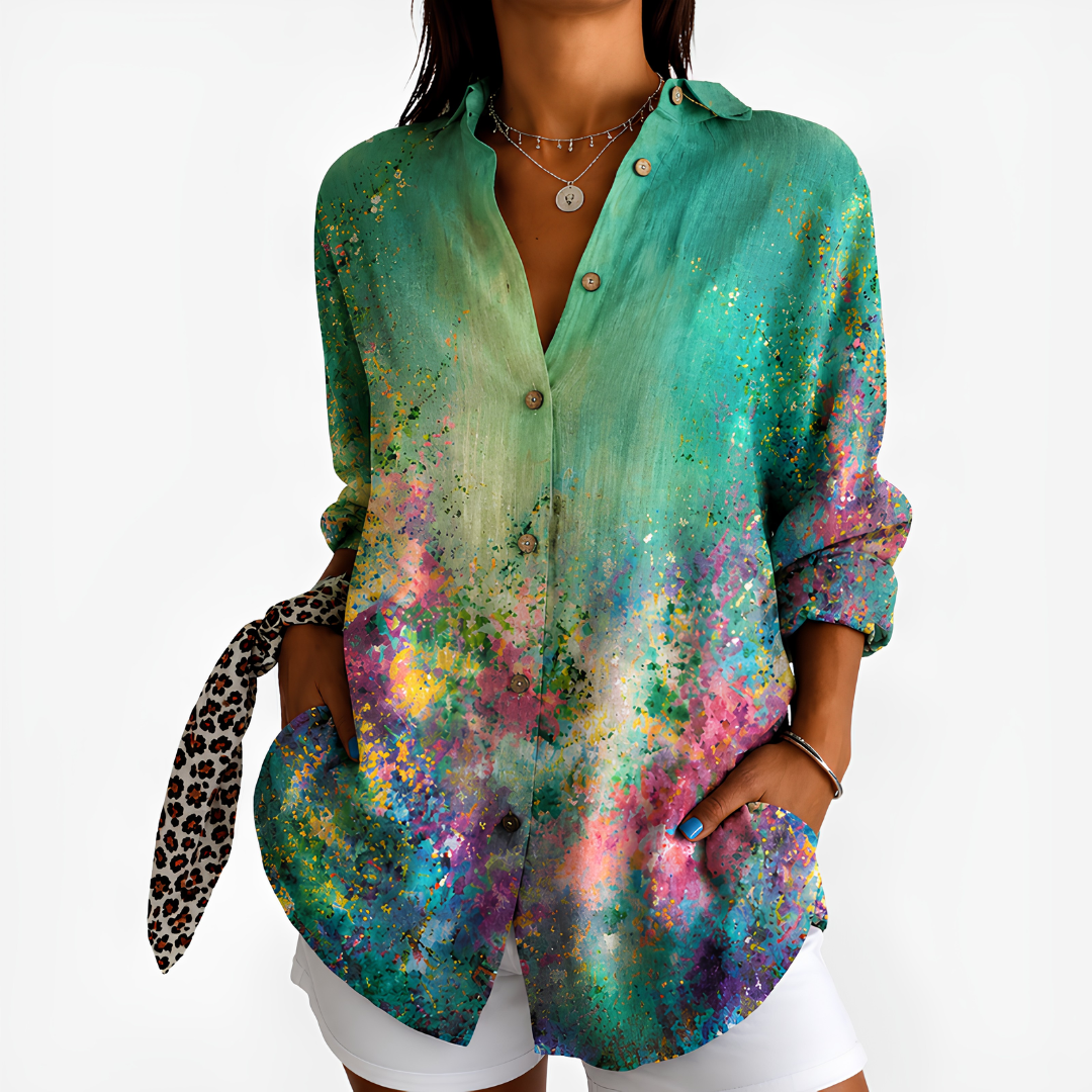 Joan | Emerald Watercolor Splash Blouse