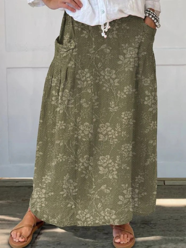 Rosalie | Vintage Floral Linen-Blend Comfort Skirt