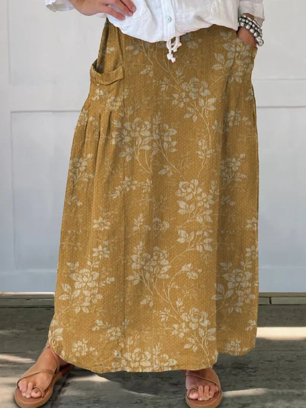 Rosalie | Vintage Floral Linen-Blend Comfort Skirt