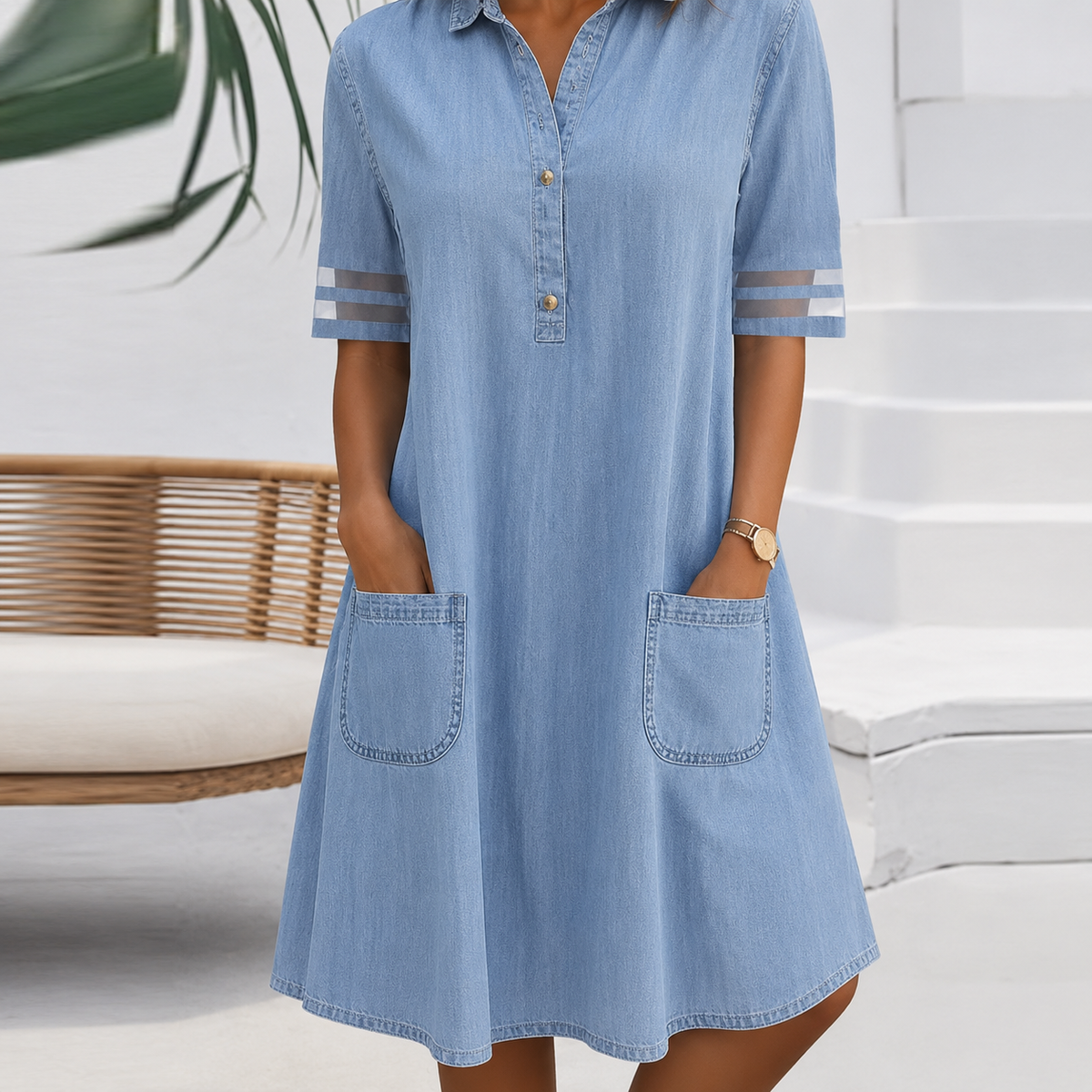 Brittany™ | Tummy-Contouring Denim-Look Blouse Dress