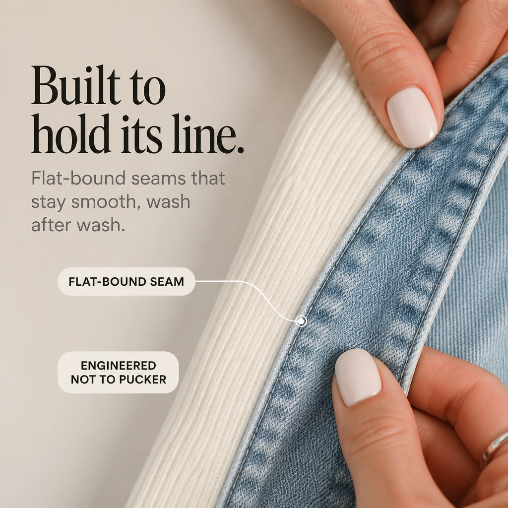 Ruby – Ribbed Knit Coat With Denim Panels