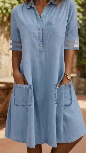 Brittany™ | Tummy-Contouring Denim-Look Blouse Dress