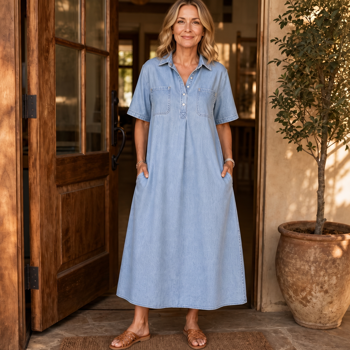 Marlene | Relaxed Denim-Look Midi Dress